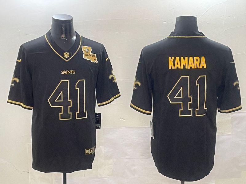 Men New Orleans Saints 41 Kamara Black Gold Throwback 2024 Nike Limited NFL Jersey style 2
